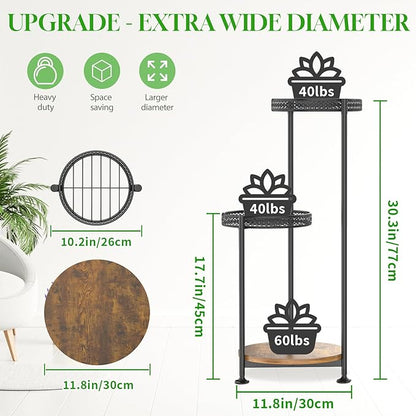 3 Tier Large Plant Stand Indoor Outdoor Clearance, Metal Flower Shelf Pot Holder, 10in Wide Multiple Plants Tall Corner Display Rack for Patio Orchid Office Porch Living Room Garden, Black