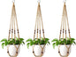 Mkono Macrame Plant Hanger Indoor Hanging Planter Basket with Wood Beads Decorative Flower Pot Holder No Tassels for Indoor Outdoor Boho Home Decor 35 Inch, Brown, Set of 3 (POTS NOT Included)