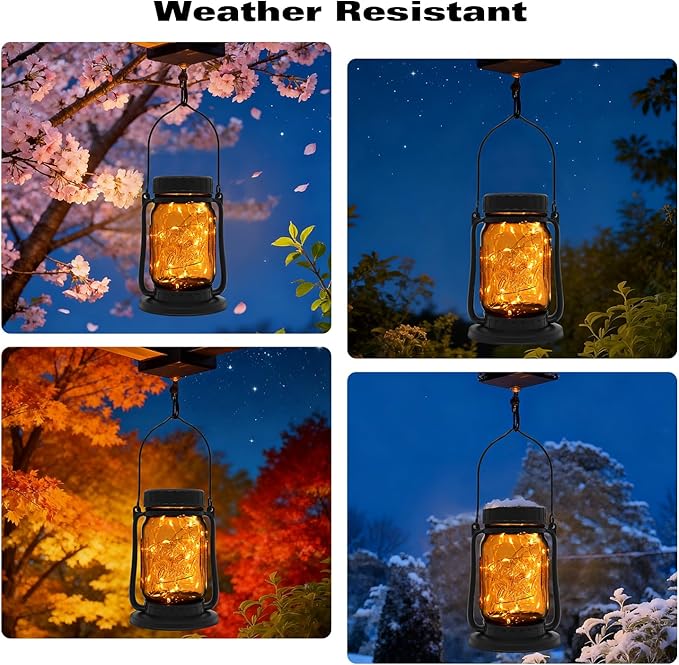 Solar Lanterns, Brown Glass Mason Jar Style, 30 Warm White Lights