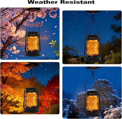 Solar Lanterns, Brown Glass Mason Jar Style, 30 Warm White Lights