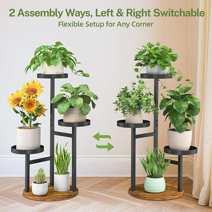 iDavosic.ly 3 Tier Plant Stand Indoor, Tiered Corner Metal Wood Multiple Flower Holder Shelf, Tall Orchid Display Rack for Patio Porch Living Room Balcony Outdoor, Brown