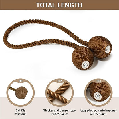 Hion Magnetic Curtain Tiebacks Dark Brown 4 Pack, Curtain Tiebacks Buckles Holdbacks Holders Hooks Clip for Home Bedroom Office Decorative Thick or Thin Curtain