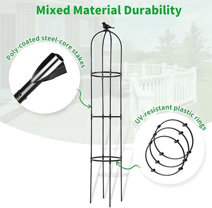 Lalahoni Garden Obelisk Trellis for Climbing Plants Outdoor, 6ft Round Rose Trellis for Pots, Metal Plant Support for Clematis, Jasmine, Ivy, Decorative Outdoor Trellis, Black, 1Pack