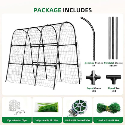 Cucumber Trellis for Raised Bed, U-Shape Garden Arch Metal Support for Climbing Plants, Metal Arch Plant Support Vegetables Trellis, Plant Support for Vine Outdoor (Black, 47*30*47inch(L*W*H))