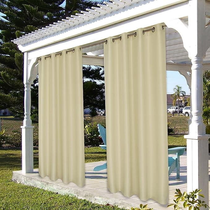 BONZER Outdoor Curtains for Patio Water Resistant Heavy Privacy Light Filtering Grommet Outside Curtains for Porch, Pergola, Gazebo, 1 Panel, 54W x 95L inch, Cream