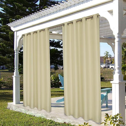 BONZER Outdoor Curtains for Patio Water Resistant Heavy Privacy Light Filtering Grommet Outside Curtains for Porch, Pergola, Gazebo, 1 Panel, 54W x 95L inch, Cream