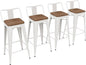 Yongchuang 30 inch Metal Bar Stools Set of 4 Bar Height Barstools with Wood Seat Low Back Kitchen Bar Chairs Cream White