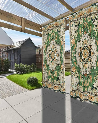 Ombre Green Boho Outdoor Curtains for Patio Waterproof, Grommet Privacy Curtain Drapes Weatherproof Outside Curtains for Porch GazeboPergola Cabana 2 Panel 54x108inch Vintage Ethnic Tribal Geometric