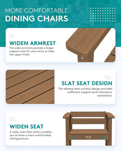 SERWALL 7-Piece Patio Dining Sets, 60" - 83" Expandable Outdoor Dining Table and 6 HDPE Chairs, All Weather HDPE Outdoor Furniture Set for Backyard, Garden, Brown