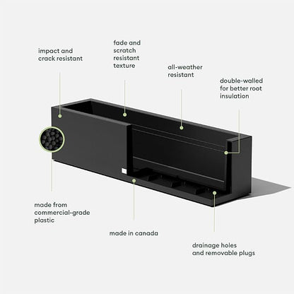 Veradek Block Series Window Box Planter - Rectangular Flower Pot for Indoor or Outdoor Window Sill/Balcony | All-Weather Use with Drainage Holes | Modern Décor for Succulents, Herbs, Small Plants