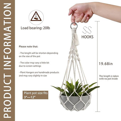 Artilady Macrame Plant Hanger Large Hanging Planter for Indoor Plants Holder White Cotton Rope Hanging Plant Basket Handmade Outdoor Window Boho Plant Wall Decor (White Macrame-2pcs)