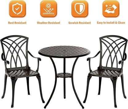 Patio Bistro Set 3 Piece, Cast Aluminum Bistro Set - Image 4