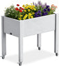 Raised Garden Bed with Legs, 28.9" Tall Self-Watering Raised Planter Box with Lockable Wheels, Drainage Plug and Gauge for Vegetables Flowers, Rustproof Resin for Backyard Patio (Ashen)