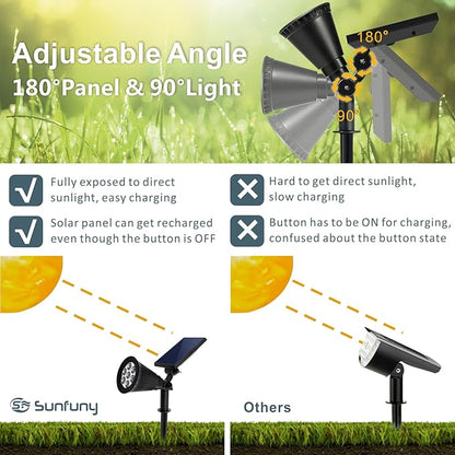 Solar Spotlights Outdoor, Bright 7-LED Landscape Spot Lights, Dusk-to-Dawn Waterproof Solar Powered Flag Pole Lights, Adjustable 2-in-1 Ground/Wall Mounted Lighting for Tree House Yard Garden (White)