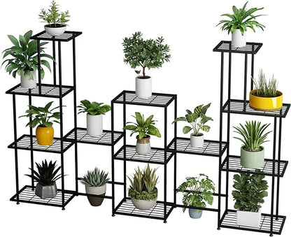 Twhep Tall Multi Tier Plant Stand, 13 Tiers Multifunctional Plant Stands for Indoor Plants, Decorative Black Steel Plant Shelf for outdoor Patio Garden Balcony and Yard