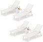 LUE BONA Chaise Lounge Chair with Table, 6-Piece, HDPS Chaise Lounger, 5 Positions Adjustable Lounge Chairs, Pool Lounge Chair with Wheels for Poolside, Backyard, White