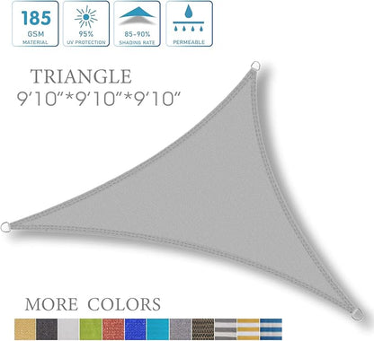 LOVE STORY 10' x 10' x 10' Triangle Silver Grey Sun Shade Sail Canopy UV Block for Outdoor Patio Garden Backyard