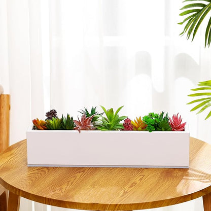 16.1 x 3.2 x 3.5 Inch Long Rectangular Planter Box Window Sill Plant Box Metal Water Trough Indoor Large Modern Steel with Drainage Holes Herb Garden Home(White)