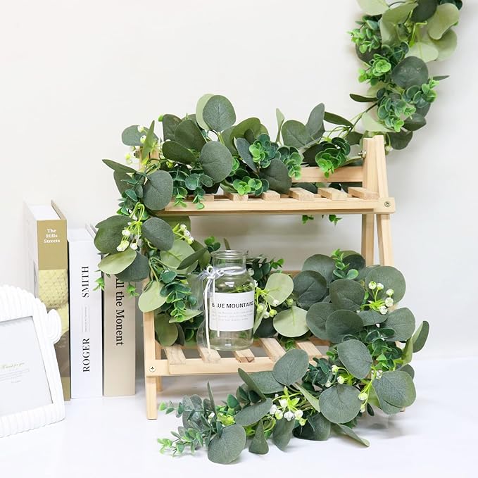 Artificial Eucalyptus Garland, 2 Pack, 5.9 Ft Green Faux Greenery Vine