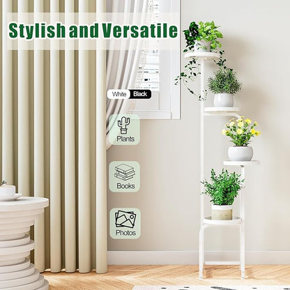 Plant Stand Indoor Outdoor 4 Tier Metal Plant Shelf for Multiple Plants Corner Flower Holders for Living Room Balcony Bedroom Patio Garden, Black (White, 4-Tier)