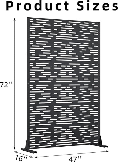 Casaphoria 72" H x 47" W Metal Privacy Screen, Outdoor Freestanding Decorative Divider for Patio, Deck, Balcony, and Garden with Stable Base, Black-Godfrey