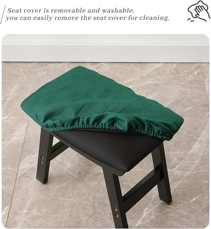 Foot Stool,Ottoman,Bamboo Small Sofa Foot Rest Under Desk,Extra Seating for Living Room, Bedroom and Kitchen (Black Stool Legs - Green Surface)