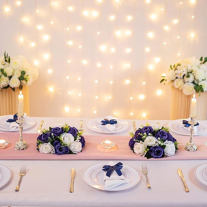 Artificial Flowers Silk Rose Centerpiece Ball, Navy Blue & White
