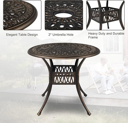 VINGLI 5 Pieces Outdoor Patio Dining Set, Cast Aluminium Patio Furniture Set with 4 Chairs and 1 Umbrella Table for Yard, Garden, Porch and Poolside, Bronze