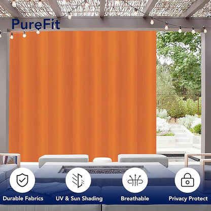 PureFit Outdoor Curtains for Patio Waterproof Weatherproof, UV Resistant Outside Curtains for Gazebo, Front Porch, Pergola, Sun Blocking Privacy Curtain, 100W x 84L inch, 1 Panel, Orange