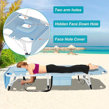 ABORON Heavy Duty Tanning Chair, Outdoor 5-Position Folding Chaise Lounge Chair with Pad, Portable Beach Lounge Chair for Outdoor Sunbathing Patio Pool Lawn Deck Poolside