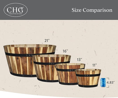 Classic Home and Garden Outdoor Whiskey Resin Flower Pot Barrel Planter, Oak Brown, 20.5" (Pack of 2)