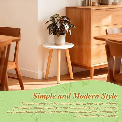 Plant Stand Indoor/Outdoor for Plants,Wood White Planter Stands Holder Mid Century Pedestal Shelf,Sturdy Short Flower Rack Boho Short Plant Table 15.7"Tall Wooden Plants Stool for Garden,Patio