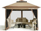 OASISHOME Pop-up Gazebo Portable Instant Canopy Tent 12x12, One-Push Locking System, with 4 Mesh Sidewall, Wheeled Bag, for Patio/Backyard/Outdoor/Parties/Events (Khaki)
