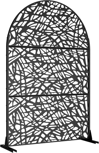 Casaphoria 72" H x 47" W Arched Metal Privacy Screen - Elegant Freestanding Outdoor Screen for Deck, Patio & Balcony - Versatile Decorative Privacy Panels for Home & Garden Use (Black-Net)