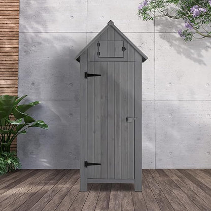 Outvita 70in Outdoor Storage Shed, Waterproof Wooden Garden Storage Cabinet with Lockable Door, Grey