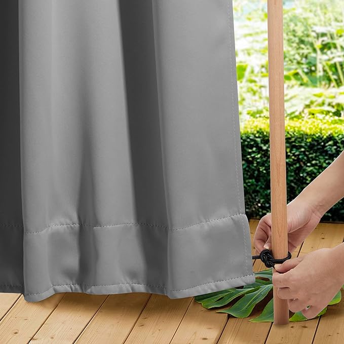 NICETOWN Outdoor Curtains for Patio Waterproof 2 Panels, W100 x L95 Windproof Grommet & Back Tab on Top & Bottom Thermal Insulated Sun Blocking Drapes with Rope for Deck, Silver Grey