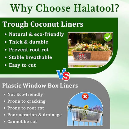 Halatool 4 Pack 24 Inch Window Box Liners, Pre-Formed Coco Fiber Replacement Liner, Natural Coconut Coir Planter Liners for Wall, Hanging Basket, Flower Pot, Fence and Railing
