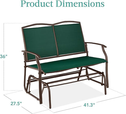 Best Choice Products 2-Person Outdoor Patio Swing Glider Steel Bench Loveseat Rocker for Deck, Porch w/Textilene Fabric, Steel Frame - Forest Green/Brown