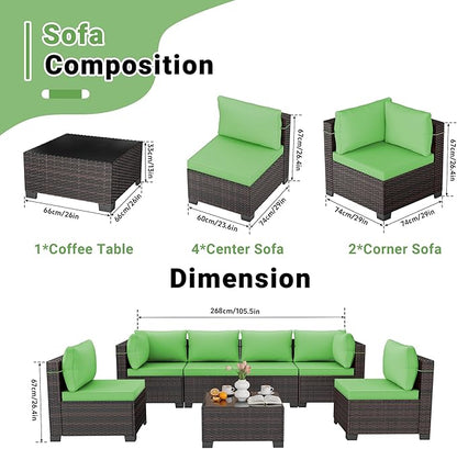 LEVELEVE 7 Pieces Outdoor Patio Furniture Sets,Rattan Conversation Sectional Set,Manual Weaving Wicker Patio Sofa with Tea Table
