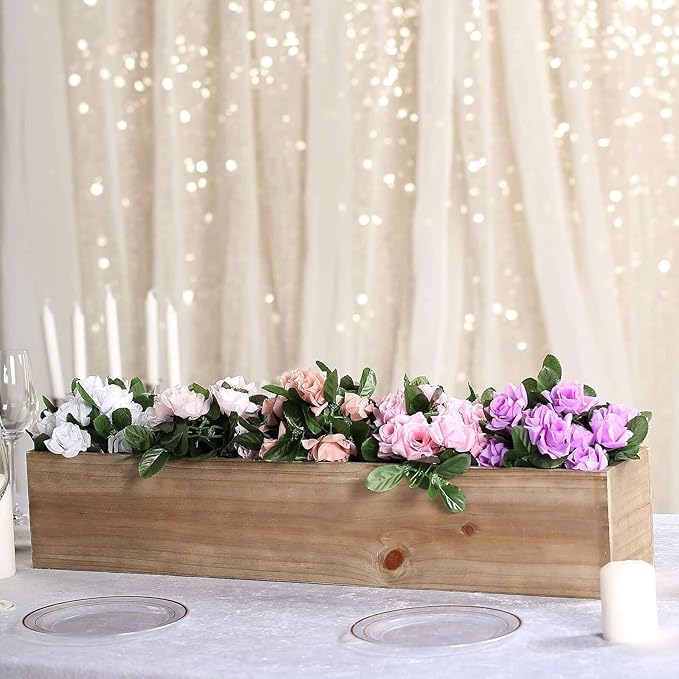 Efavormart 30"x6" Smoked Brown Wood Planter Box with Plastic Liner, DIY Rustic Rectangle Wooden Box for Succulents, Wedding Table Centerpieces and Farmhouse Decorations