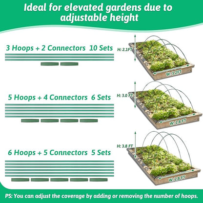 30 Pcs Garden Hoops for Raised Beds, 6mm Greenhouse Hoops Grow Tunnel Fiberglass Hoop House Kit, 6 Sets Plant Support Garden Stakes Hoops Frame for Netting Shade Cloth Row Cover Garden Supplies