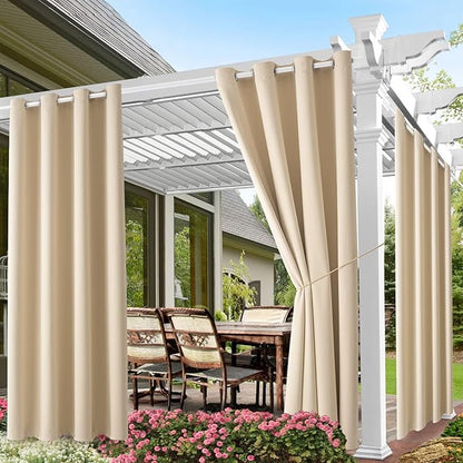 DIVA EN CAMINO DEC Outdoor Patio Curtain Waterproof Darkening Thermal Insulated Indoor Curtains for Bedroom, Porch, Living Room, Pergola, Cabana, W52 x L72, Beige, Set of 2 Panels
