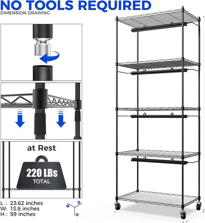 Barrina CX91 5-Tier Plant Stand with Grow Lights for Indoor Plants, Metal Plant Shelf Display Rack with 1.6FT 25W(Per Light) Full Spectrum Plant Lights for Indoor, Balcony, Living Room, 23.6x13.8x59IN