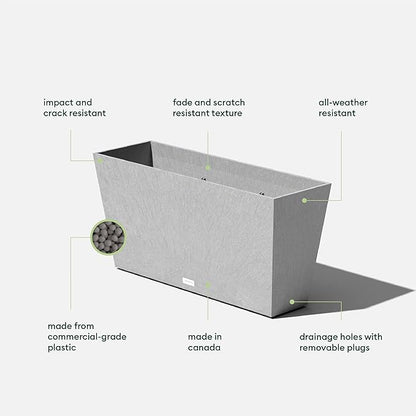 Veradek Pure Series Midori Trough Planter - Large Rectangular Planter for Indoor or Outdoor Deck/Porch | Durable All-Weather Use with Drainage Holes | Modern Decor for Shrubs, Flowers, Small Plants