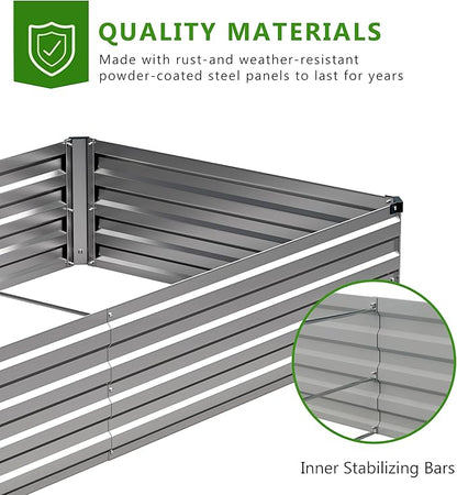2PCS 8x4x1ft Galvanized Raised Garden Bed Kit, Galvanized Planter Raised Garden Boxes Outdoor, Large Metal Raised Garden Beds for Vegetables,Silver