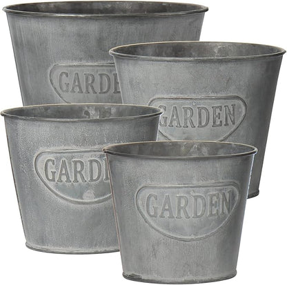 Briful 4 Size Galvanized Buckets Farmhouse Metal Bucket Dark Gray Galvanized Flower Bucket Home Indoor Outdoor Decorative Tin Planters (4.7In/5.1In/5.9In/7.1In)