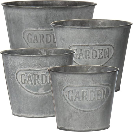 Briful 4 Size Galvanized Buckets Farmhouse Metal Bucket Dark Gray Galvanized Flower Bucket Home Indoor Outdoor Decorative Tin Planters (4.7In/5.1In/5.9In/7.1In)