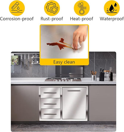 Outdoor Kitchen Drawer Combo, BBQ Access Trash Drawer Combo with Triple Stainless Steel Drawers(Left), Outdoor Kitchen for BBQ Island, Grilling Station, Outside Cabinet (28" W x 19.6“D x 20.1" H)