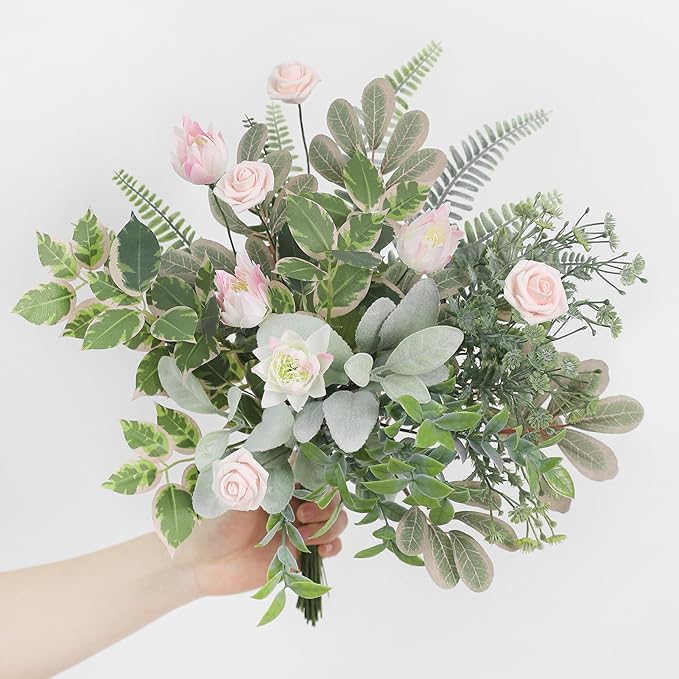 Artificial Greenery Spray Set, 48 Pieces, 7 Varieties, Faux Silk