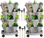 DUNCHATY Stackable Planter, Vertical Garden Planter with Wheels and Tools, Self Watering Strawberry Planter Indoor/Outdoor 4 Tier Herb Planter Pots for Growing Vegetables and Succulents,Gray
